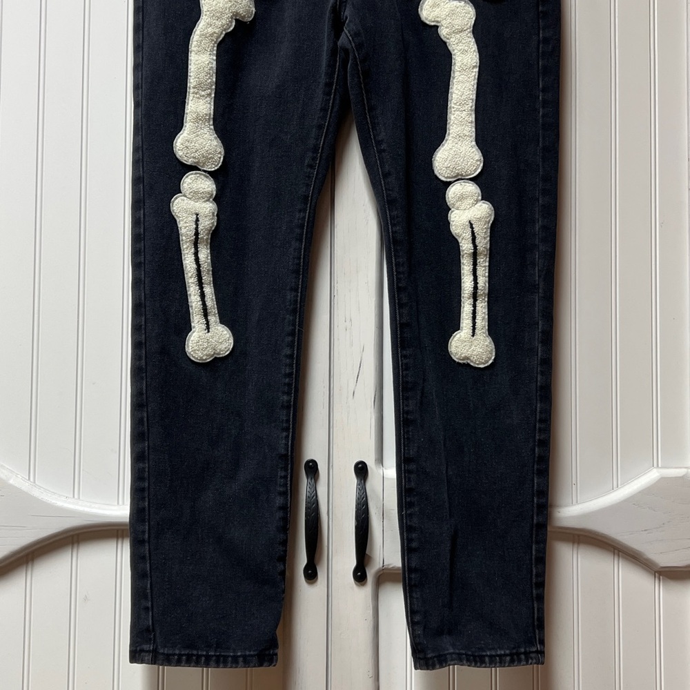 Skeleton Black Denim Jeans 36 Punk Goth Grunge - Picture 3 of 6